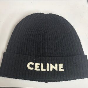Celine Black Ribbed Beanie